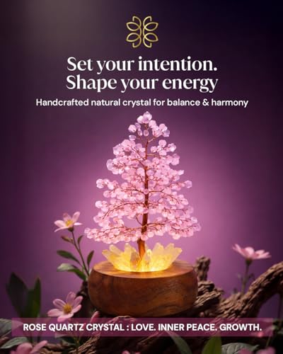 Rose Crystal Tree of Life with LED Light – Handcrafted Gemstone Bonsai on Quartz Base & Acacia Wood Stand – Spiritual Home & Office Décor, Feng Shui, Thoughtful Gift for Women - Image 4