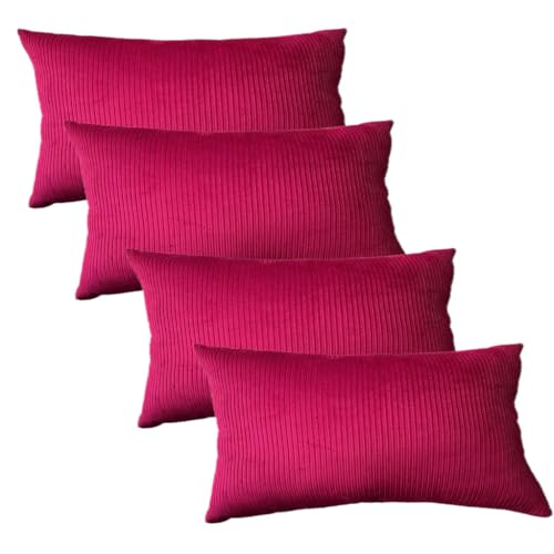 Image of Guffaw Corduroy Rectangular Cushion Covers, Size 12x18, Pack of 2, Multiple Colors (4, Dark Pink)
