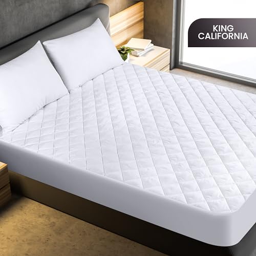 Utopia Bedding Quilted Fitted Mattress Pad, California King Size, Elastic Fitted Mattress Topper Protector and Cover Stretches up to 16 Inches Deep, Machine Washable (White)