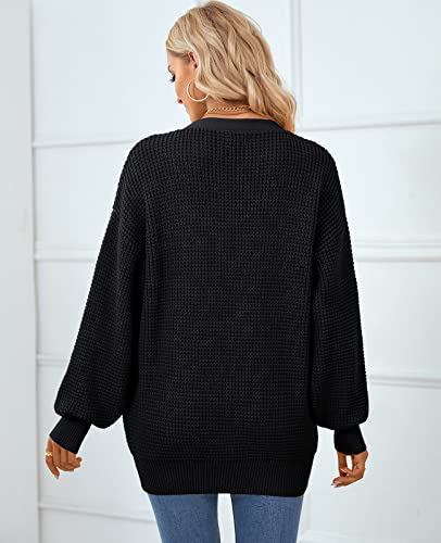 QUALFORT Cardigan Sweaters for Women 100% Cotton Button-Down Oversized Knit Cardigans with Pockets for Fall Winter 20252