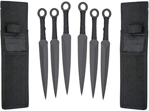 VIKING GEAR 6X EXPENDABLE Wurfmesser Profi Kunai ca. 22 5 cm - Throwing Knife - Trainingsmesser - Gürtelmesser - Wurfmesser Set inklusive Holster aus Nylon - schnelles Werfen Messer schwarz Edelstahl