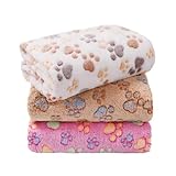 LINENLUX 1 Pack 3 Blankets Super Soft Fluffy Premium Fleece Dog Blankets for Puppy Cat Pet Blanket Flannel Throw Warm Sleep Dog Paw 23x16 inches