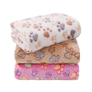 LINENLUX 1 Pack 3 Blankets Super Soft Fluffy Premium Fleece Dog Blankets for Puppy Cat Pet Blanket Flannel Throw Warm Sleep Dog Paw 23×16 inches
