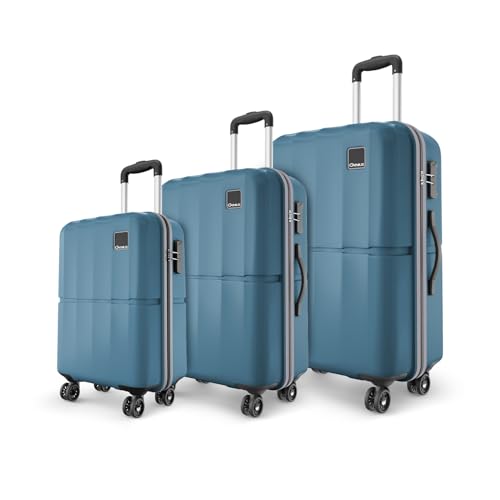 Image of Safari Genius Theo 8 Wheels Set of 3 (Cabin + Medium + Large) Trolley Bags, Hard Case Polycarbonate, 360 Degree Wheeling Luggage, Suitcase for Travel, Trolley Bags for Travel, Pearl Blue