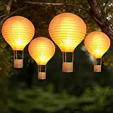Qedertek Solarlampen für Außen Hängend, 4 Stück 30cm Lampions Solar Außen Wetterfest, Gartenlaterne mit Flackernder Flamme, Heißluftballon Nylon Solarlaterne