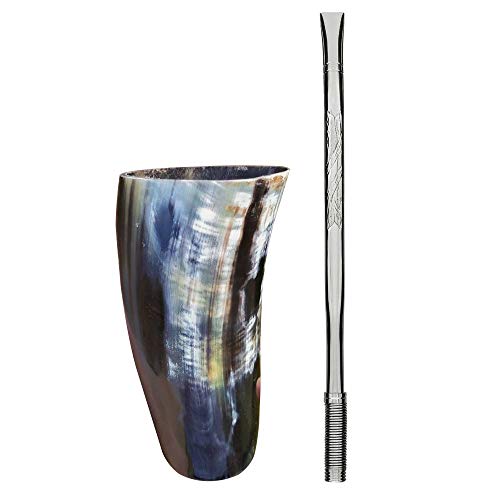 Kit Tereré Cuia Guampa + Bomba Inox Estampada Com Mola 24cm