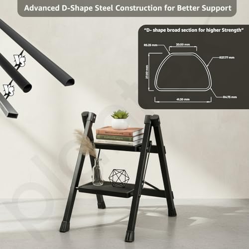 Image of Plantex Ladder for Home /GI Steel Foldable 2 Step Ladder /Wide Anti Slip 2 Step Ladder - (Black)