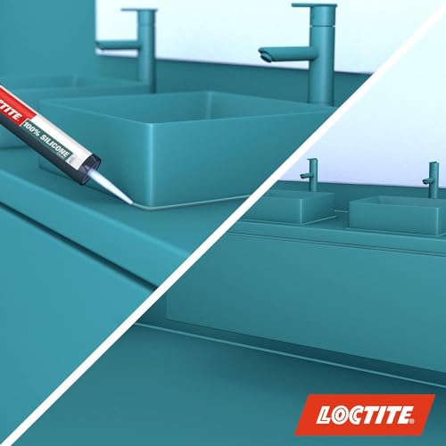 Image of Loctite 100% silicone sealant, Waterproof, No shrinkage, Dries in 10mins, Ideal for kitchen, bathroom, HVAC applications, Sealant for glass, ceramics, aluminum, steel, Transparent, 260ml