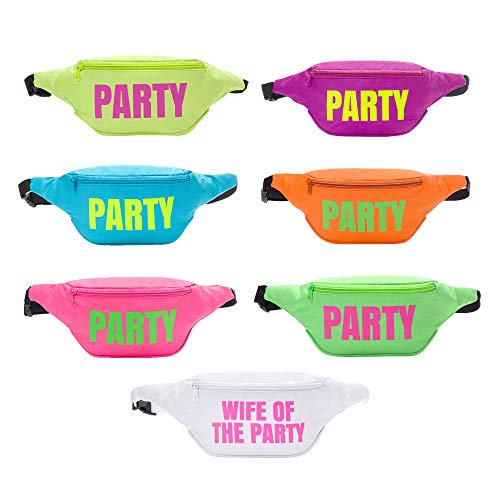 Bachelorette 80s Fanny Pack Set (7 Pack) 1 Wife of The Party Fanny Pack and 6 Party Fanny Packs | Bachelorette Party Favors