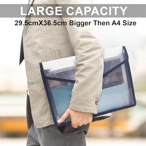 Image of GLUN Pack 5 File Folder A4 Bag Multicolour Cover with Strong Stitch with Handle, Documents File Storage Bag with Snap Button