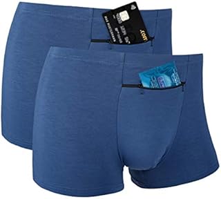 Pocket Underwear for Men with Secret Hidden Front Stash Pocket, Travel Boxer Brief, Large Size 2 Packs (Blue)