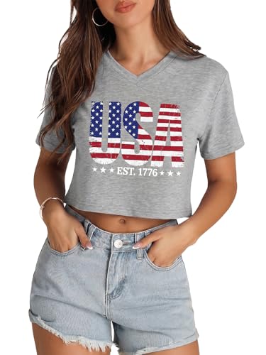 Image of Womens Crop Tops Short Sleeve V Neck Summer Cropped T Shirts Baisc Tees