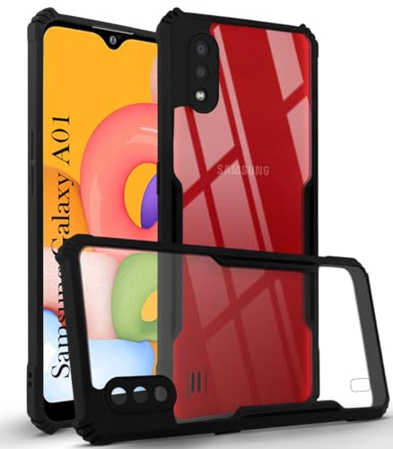 Image of Jkobi Back Case Cover for Samsung Galaxy A01 (Shockproof with Polycarbonate Clear Panel | Professional Black)
