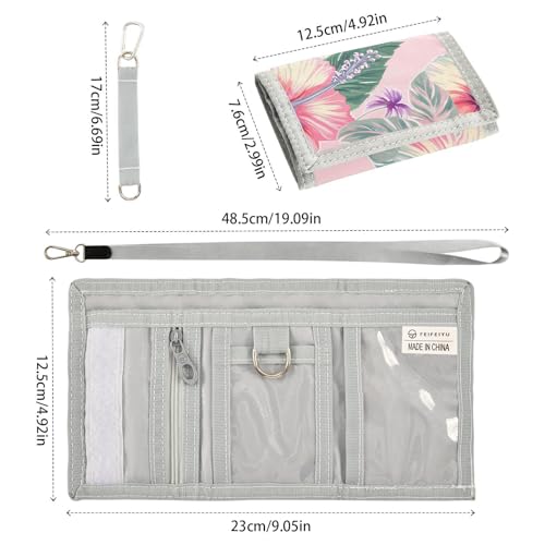 Hibiscus Leaves Sweet Pink Kids Wallet for Boys Girls Outdoor Sport Trifold Wallets for Youth Teen Children Wallet with Zippered Coin Pockets Card Holders Front Pocket Wallets with Magic Sticker3