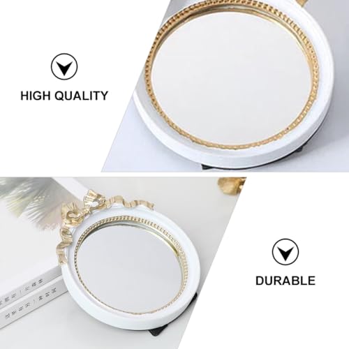 Espejo de maquillaje portátil redondo con moño beige miniatura 3