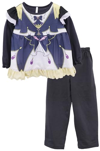 [カイタックファミリー] 名探偵プリキュア！ キッズ なりきり パジャマ 長袖 フリル 春 秋 (120cm, ブラック（キュアアルカナ・シャドウ）)