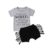 Mekysd Toddler Kids Baby Girl Gray-Black Letter Top Tassel Shorts (Gray-Black, 80(6-12 Months))