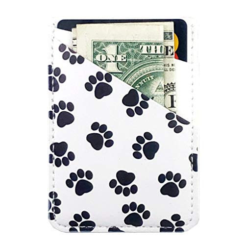 SamTaiker Phone Card Holder-Ultra Thin PU Leather 3M Adhesive Stick-on ID Credit Card Wallet Sticker Case Pouch Pocket for Back of iPhone,Android and Smartphones (Cat Paw Print)