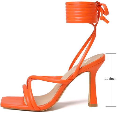 Image of Mostrin Womens Sandals Strappy Heels for Women Lace Up Square Open Toe Heels Tie Up High Heeled Sandals for Prom, Party, Daily Wear