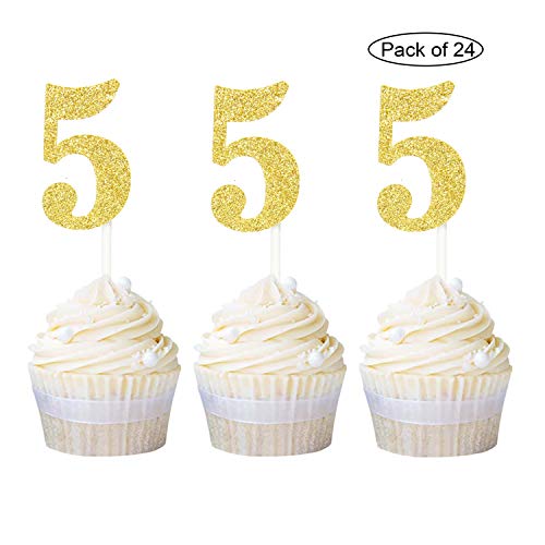 Newqueen Number 5 Cupcake Toppers Gold Glitter 5Th Birthday Cupcake Topper Baby Shower Anniversary Party Decoration Supplies 24 Pcs thumb #2