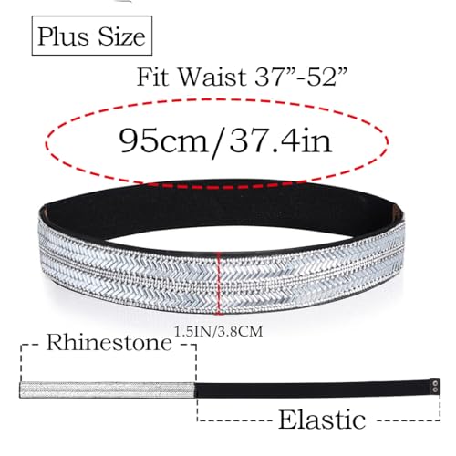 Abien Plus Size Rhinestone Belts for Women Shiny Silver Stretch Belt Crystal Waist Belt for Dresses Formal2