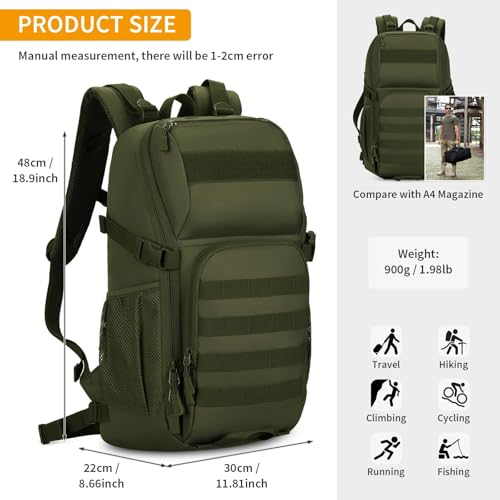 Image of HUNTVP Tactical Backpack Military MOLLE Backpack Hunting Rucksack Gear Assault Pack 25L WR (Army Green)