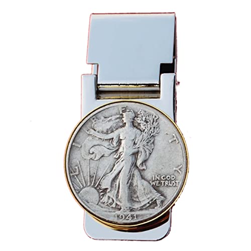 US 1941 Walking Liberty Half Dollar 90% Silver Coin Hinged Money Clip NEW