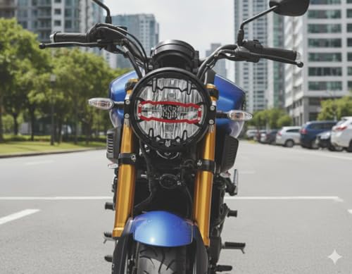 Image of Headlight Protector Grill for XSR 155, Rust-Resistant, Easy Installation, Headlight Guard Jaali Red Batch with Branded Design Compatible For Yamaha XSR 155