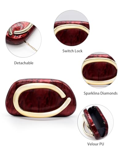 Image of Evening Clutch Purse for Women, PU Leather Wedding Guest Clutch Metal Chain Shoulder Bag, Crossbody Purse