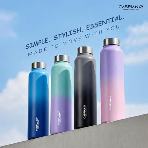 Image of CASPIAN / / / Astra ISI Certified Stainless Steel Water Bottle 1ltr. (Multicolor, 1 Litre, Set of 3) |Leak Proof Thunder for Fridge Home Office Travel School Kids Boys Girls Adults Sports Gym |BPA Free