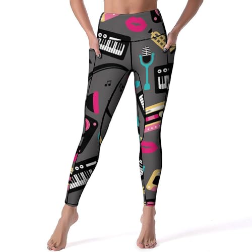 Legging gainant taille haute femmes pantalon sport yoga fitness imprimé musique S