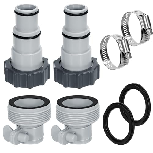 Pool Hose Adapter Type A & B for 1.25 and 1.5 Inch Hoses Pool Hose Conversion Kit with 2 Clamps and 2 Washers Compatible with Select Intex Threaded Filter Pumps for Above Ground Pools