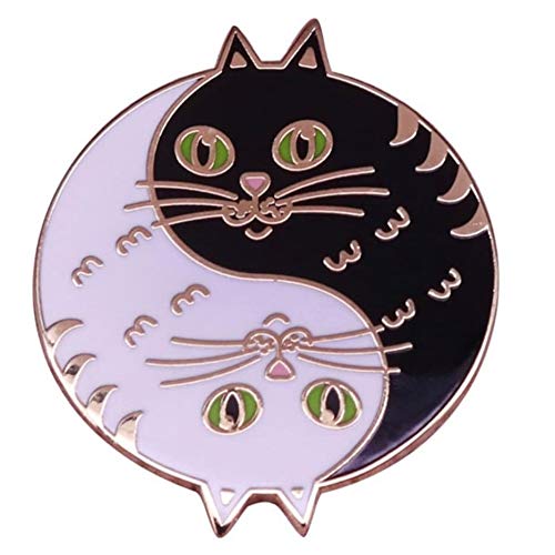 Chinese Philosophy Black & White Cat Yin & Yang Good & Bad Metal Enamel Pin Badge