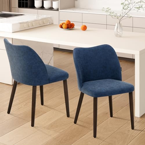 Image of Wooden Dining Chairs Set of 2, Upholstered Kitchen Dining Room Chair, Modern Farmhouse Dinner Chair for Restaurant & Cafe, Blue
