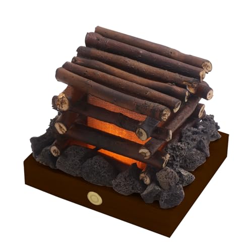 Cheminée de table LED effet charbon de bois réaliste Brun noyer rechargeable par USB étanche