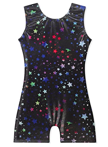 Image of EQSJIU Gymnastics Leotards for Girls Kids Rainbow Mosaic Mermaid Butterfly Stars Leopard Galaxy Tie Dye Cosmos Leopard