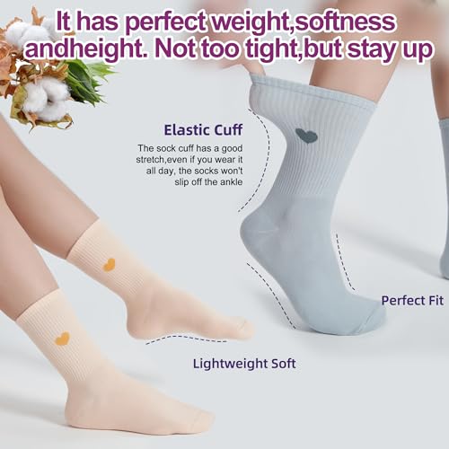 Image of inhees Women's Cotton Crew Socks - 6Pairs Above Ankle Fun Cute Heart Bootie Dress Socks - Gifts for Mother /Her