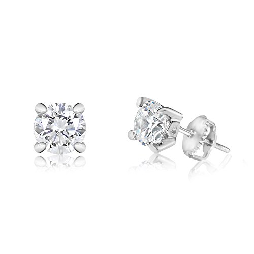 925 Sterling Silver 4 MM Cubic Zirconia Earrings for Kids Screwback Studs With Crystal Elements Safe Hypoallergenic For Girls Children Infants Toddlers Babies and Tween White Gold Toned