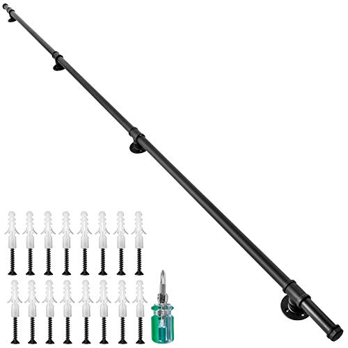 Happybuy Black 10 ft 200lbs Capacity Industrial Iron Pipe 1.25 Inch Tube Diameter Indoor Stairs Wall Mounted Stairway Handrail