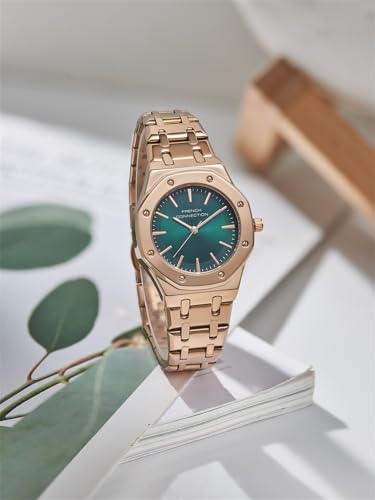 Image of French Connection Octa Edge | Analog | Green Sunray Dial | Rose Gold Stainless Steel Strap | Watch for Women - FCB25NRGM