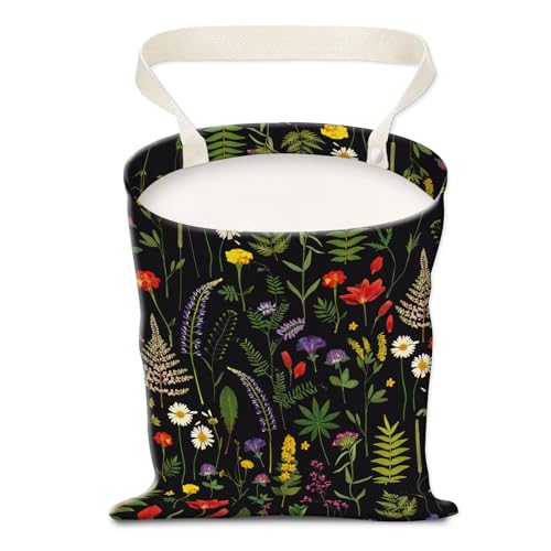 Image of Car Trash Can, Hanging Garbage Bin for Men and Women, Cute Car Organizer and Storage Bag, Canvas Vehicle Trash Can Bag Easy-to-Install Cute Black Floral