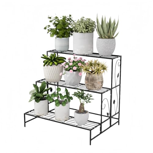 KUBERAS �ԉ� �A�C�A���� �K�i�� �A�ؔ��X�^���h 2�i 3�i �K�[�f�j���O�p�i �����E���O���p �o���R�j�[ ���r���O (3 �i�F����80cm,�u���b�N)