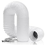 Hon&Guan Aluminium PVC Ventilation Air Ducting 150mm - 6 inch Flexible Vent Hose Pipe for Extractor Fan, Hydroponics(ø150mm*5m,White)