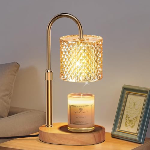 Goodern Candle Warmer Lamp with Timer Dimmable Adjustable Height Lamp with 2 Bulbs for New Home Office Decor Elegant Wax Melt Warmer for Jar Candles House Warming Birthday Gifts for Women Men-Gold