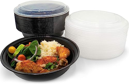 JUST PACK IT [50 Sets - 24 oz] Round Meal Prep Containers With Snap Tight Lids - Non-Spill Food Storage Reusable Freezer Microwavable & Dishwasher Safe Lunch Boxes - BPA-Free Heavy Duty Plastic