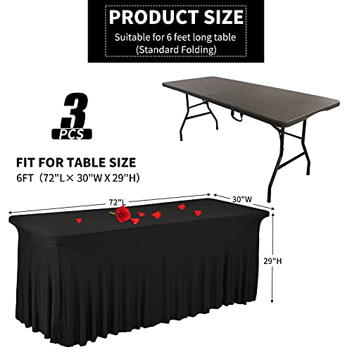 3 Pack Stretch Tablecloth Spandex Table Skirts For Rectangle Tables Washable Wrinkle Resistant Table Covers 6Ft And Fitted Table Skirts For Tradeshows,Banquets Or Restaurants,Parties,Events (Black) #TOP1