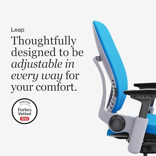 Image of Steelcase Leap Office Chair, Adjustable, Hard Floors, Blue Jay Fabric