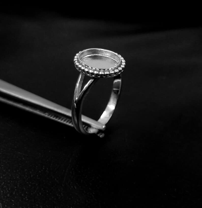Miniatura 6 de 925 Sterling Silver Traditional Oval Shape Ring Bezel Blank Setting DIY With Split Band, Blank Ring Base, Bezel For Resin And Gemstones Work