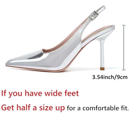 Image of RIBONGZ Sexy Slingback Pumps Elegant Dressy Heels for Women Closed Toe Pointy High Heels Wedding Bride Prom Party Evening Shoes