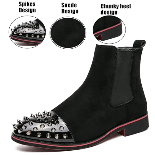Men’s Suede Spikes Chelsea Boots Fashion Punk Style Round Toe Studded Dress Ankle Boots for Party Stage3